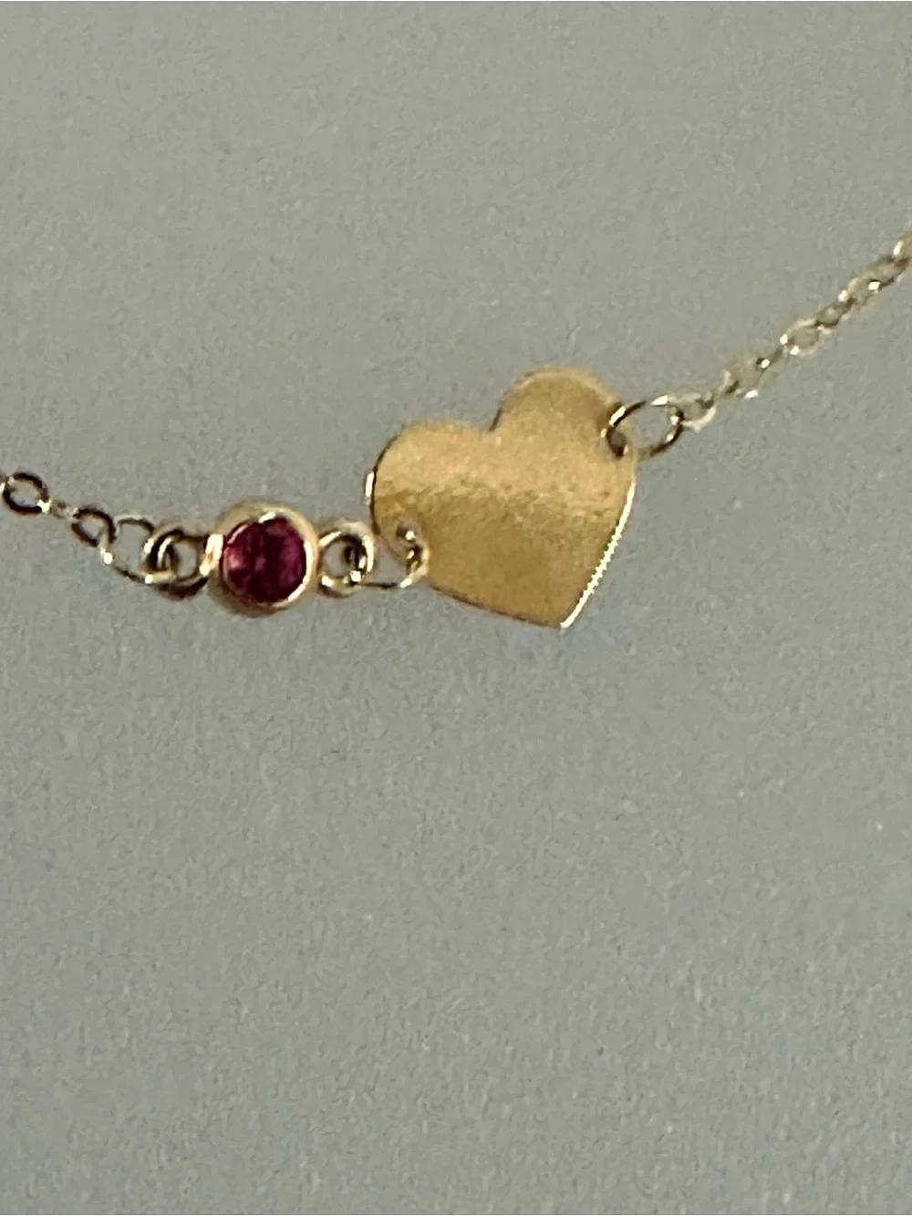 Delicate 14k real solid Gold Heart Bracelet with Ruby  Gem